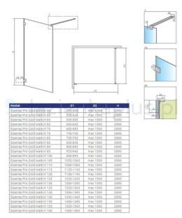 Radaway Essenza Pro Gold Walk-In 8 ścianka prysznicowa 110 cm wolnostojąca złoty połysk/szkło przezroczyste 1012110-09-01