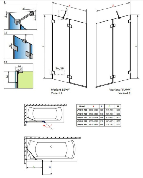 Radaway Essenza Pro White PND II parawan nawannowy 100 cm prawy biały mat/szkło przezroczyste 10102100-04-01R