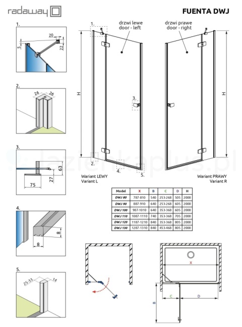 Radaway Fuenta Chrome DWJ drzwi prysznicowe 110 cm uchylne chrom połysk/szkło przezroczyste 1384015-01-01L