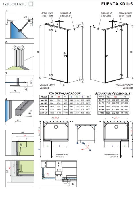 Radaway Fuenta Chrome KDJ+S drzwi prysznicowe 120 cm uchylne chrom połysk/szkło przezroczyste 1384024-01-01R