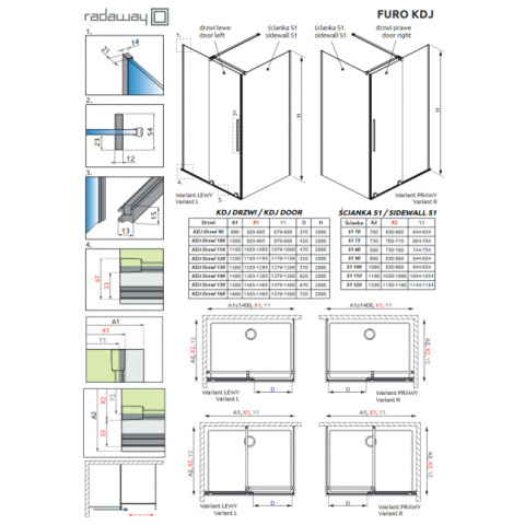 Radaway Furo Black KDJ drzwi prysznicowe 67,2 cm lewe czarny mat/szkło przezroczyste 10104672-54-01L