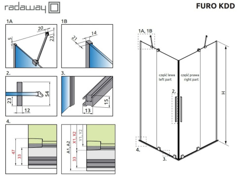 Radaway Furo KDD kabina prysznicowa część lewa 120x120 cm kwadratowa 10105120-54-01L