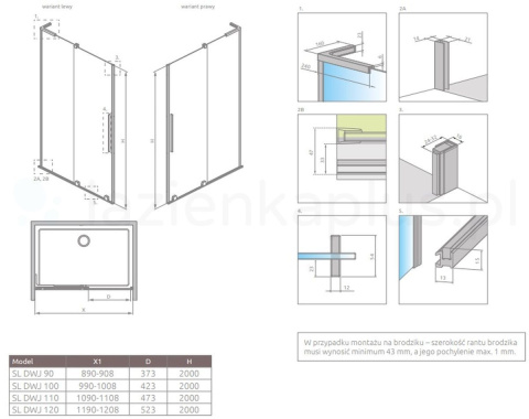 Radaway Furo SL Black DWJ drzwi prysznicowe 57,2 cm lewe czarny mat/szkło przezroczyste 10307572-54-01L