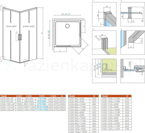 Radaway Idea 8 Brushed Gold KDD kabina prysznicowa część prawa 80x80 cm złoty szczotkowany/szkło przezroczyste 10370080-99-01R