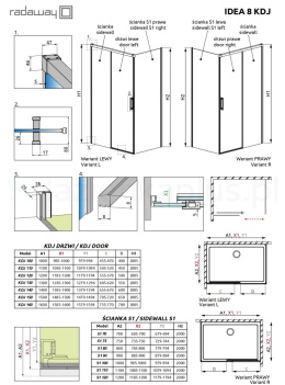 Radaway Idea 8 KDJ drzwi prysznicowe 62 cm rozsuwane złoty szczotkowany/szkło przezroczyste 10340620-99-01L
