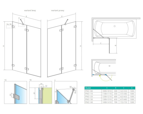 Radaway Idea Black DWJ drzwi prysznicowe 100 cm wnękowe lewe czarny mat/szkło przezroczyste 387014-54-01L