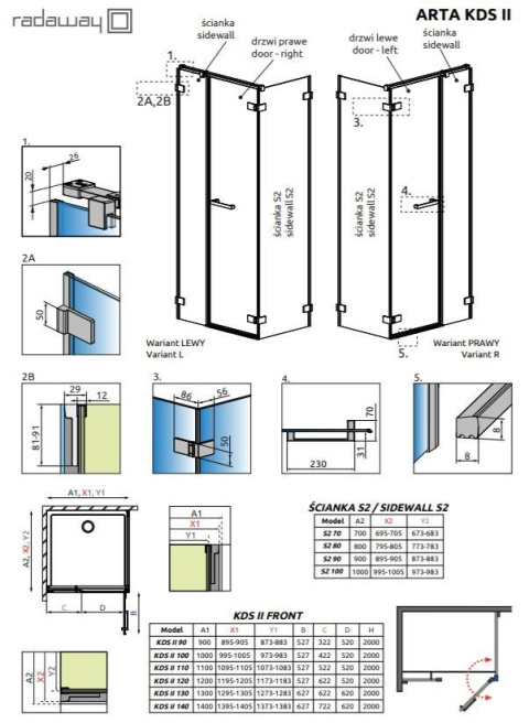 Radaway Idea Black KDD Factory drzwi prysznicowe 90 cm rozsuwane czarny mat/szkło przezroczyste 387060-54-55R