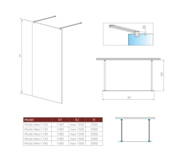 Radaway Modo New I ścianka prysznicowa 160 cm chrom połysk/szkło przezroczyste 388164-01-01