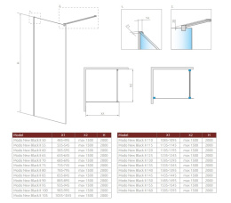 Radaway Modo New II Black Walk-In ścianka 130 cm czarny mat/szkło przezroczyste 389134-54-01