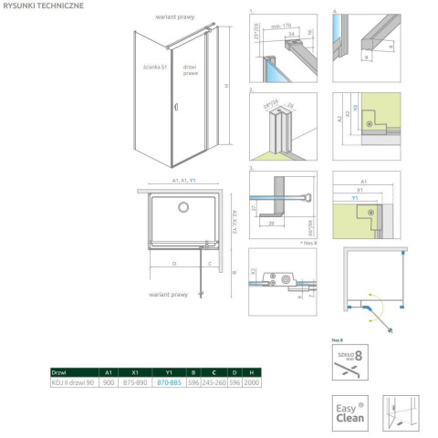 Radaway Nes 8 KDJ II drzwi prysznicowe 90 cm lewe chrom/szkło przezroczyste 10086090-01-01L