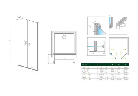 Radaway Nes Black DWD I drzwi prysznicowe 100 cm czarny mat/szkło przezroczyste 10027100-54-01