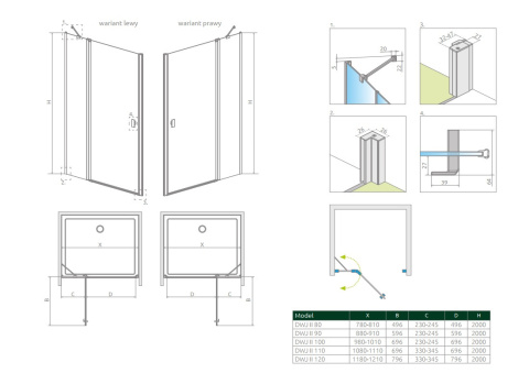 Radaway Nes Black DWJ II drzwi prysznicowe 110 cm prawe czarny mat/szkło przezroczyste 10036110-54-01R