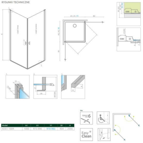 Radaway Nes Black KDD I drzwi prysznicowe 100 cm lewe czarny mat/szkło Factory 10021100-54-55L