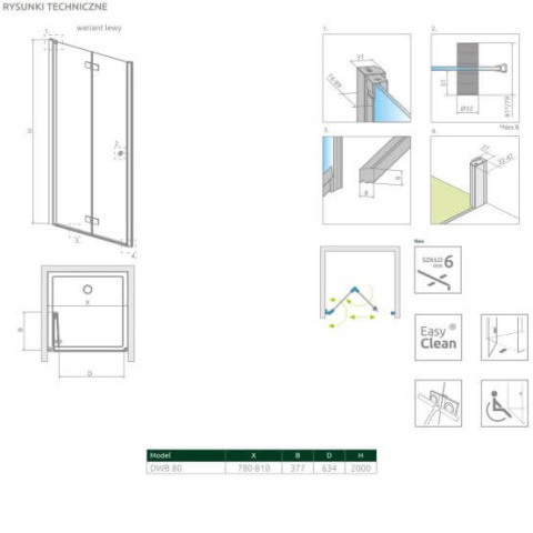 Radaway Nes DWB drzwi prysznicowe 80 cm lewe chrom/szkło przezroczyste 10029080-01-01L