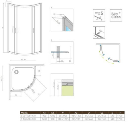Radaway Premium Plus E 1700 kabina prysznicowa 120x90 cm asymetryczna półokrągła chrom/szkło przezroczyste 30483-01-01N Radaway Premium Plus E 1700 kabina prysznicowa 120x90 cm asymetryczna półokrągła chrom/szkło przezroczyste 30483-01-01N