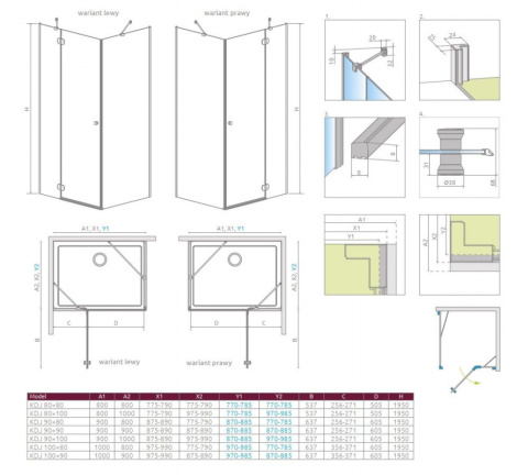 Radaway Torrenta KDJ kabina prysznicowa 80x80 cm kwadratowa lewa chrom/szkło przezroczyste 132212-01-01L