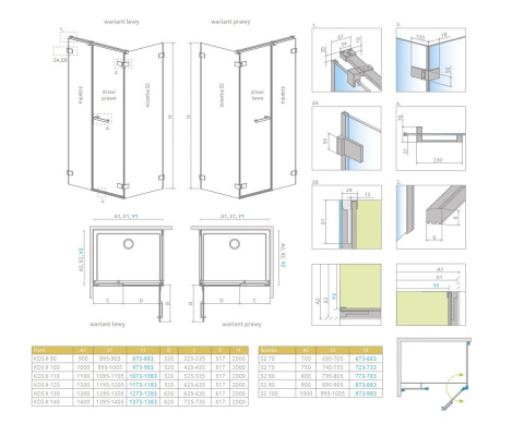 Radaway Arta KDS II drzwi prysznicowe 62,8 cm lewe do ścianki chrom+/szkło przezroczyste 386522-03-01L