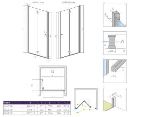 Radaway Eos DWB drzwi prysznicowe 70 cm wnękowe lewe chrom/szkło przezroczyste 137883-01-01L