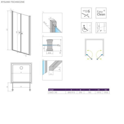 Radaway Eos DWD I drzwi prysznicowe 90 cm wnękowe chrom/szkło przezroczyste 137703-01-01