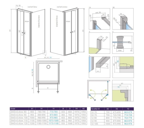 Radaway Eos DWD+S drzwi prysznicowe 120 cm chrom/szkło przezroczyste 13799494-01