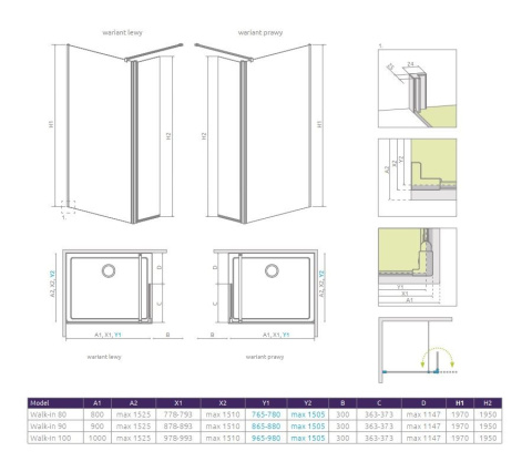 Radaway Eos Walk-In ścianka prysznicowa 90 cm prawa chrom/szkło przezroczyste 13799501-01R