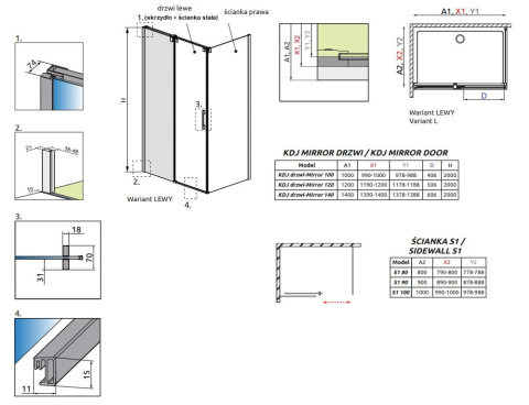 Radaway Espera KDJ ścianka prysznicowa 45 cm lewa chrom/szkło przezroczyste 380230-01L