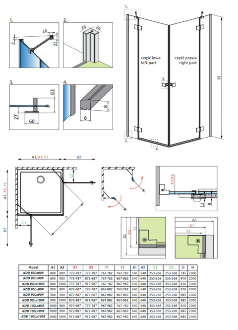 Radaway Essenza New Black KDD drzwi prysznicowe 90 cm lewe czarny mat/szkło przezroczyste 1385060-54-01L