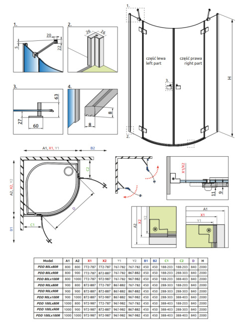 Radaway Essenza New Black PDD drzwi prysznicowe 80 cm prawe czarny mat/szkło przezroczyste 1385002-54-01R