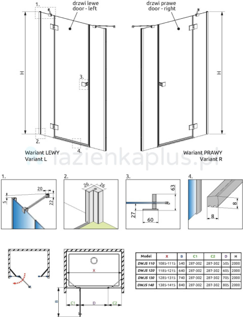 Radaway Essenza New DWJS drzwi prysznicowe 70,5 cm lewe chrom/szkło przezroczyste 1385032-01-01L
