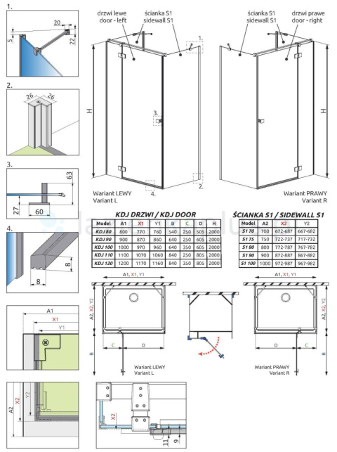 Radaway Essenza New KDJ+S drzwi prysznicowe 80 cm lewe chrom/szkło przezroczyste 1385021-01-01L