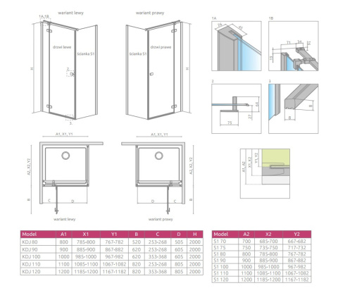 Radaway Essenza New kabina prysznicowa część lewa 90x90 cm kwadratowa 385071-01-01L