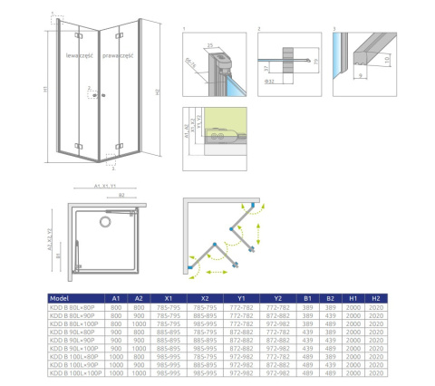 Radaway Essenza New kabina prysznicowa część prawa 80x80 cm kwadratowa 385070-01-01R