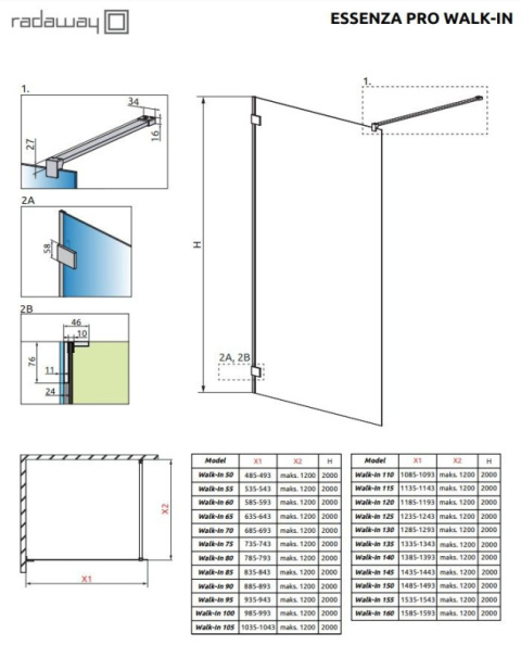 Radaway Essenza Pro ścianka prysznicowa walk-in 140 cm chrom połysk/szkło przezroczyste 10103140-01-01