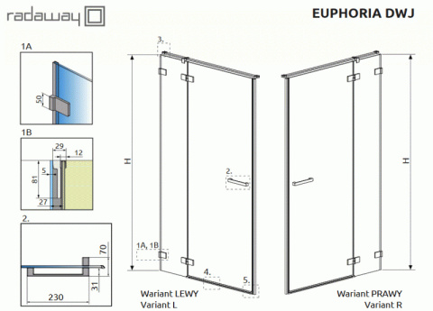 Radaway Euphoria DWJ ścianka prysznicowa 24,3 cm prawa szkło przezroczyste 383212-01R Radaway Euphoria DWJ ścianka prysznicowa 24,3 cm prawa szkło przezroczyste 383212-01R