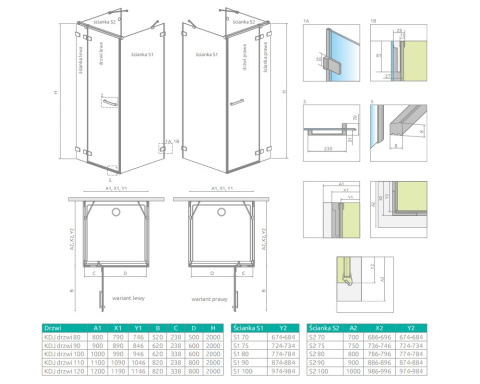Radaway Euphoria KDJ ścianka prysznicowa 70 cm boczna S2 chrom/szkło przezroczyste 383033-01