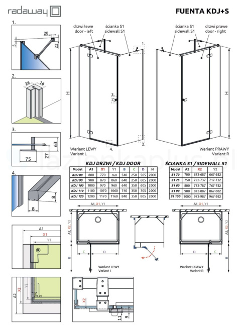 Radaway Fuenta Chrome KDJ+S drzwi prysznicowe 80 cm uchylne chrom połysk/szkło przezroczyste 1384021-01-01L