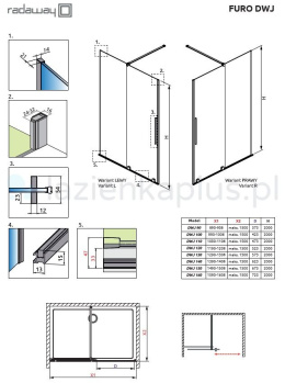 Radaway Furo DWJ drzwi prysznicowe 47,2 cm wnękowe prawe chrom/szkło przezroczyste 10107472-01-01R