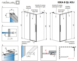 Radaway Idea 8 QL XL KDJ drzwi prysznicowe 56,7 cm rozsuwane chrom połysk/szkło przezroczyste 10560567-01-01R