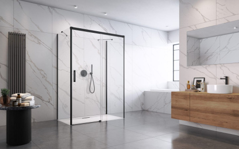 Radaway Idea Black KDJ drzwi prysznicowe 110 cm lewe czarny mat/szkło przezroczyste 10116110-54-01L