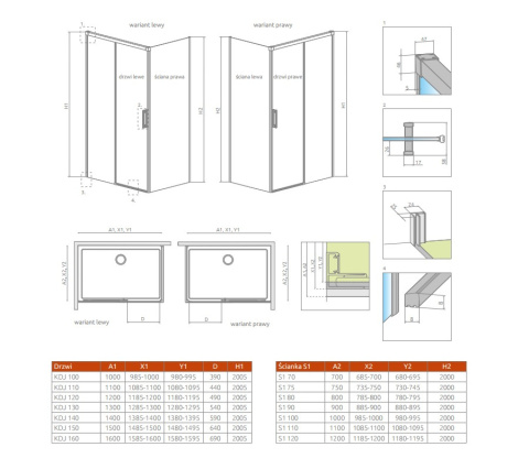 Radaway Idea KDJ drzwi prysznicowe 120 cm do ścianki prawe chrom/szkło przezroczyste 387042-01-01R