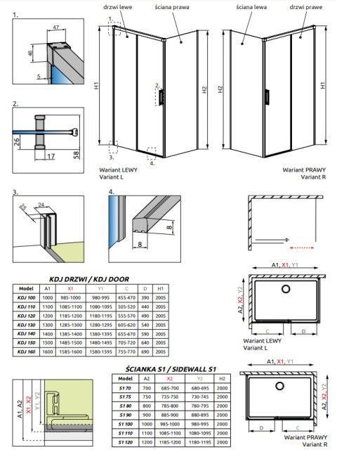 Radaway Idea White KDJ drzwi prysznicowe 110 cm prawe biały mat/szkło przezroczyste 387041-04-01R