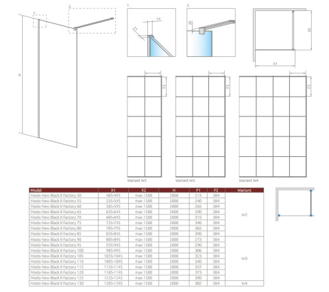 Radaway Modo New Black II Factory Walk-In ścianka prysznicowa 80 cm czarny mat/szkło factory 389084-54-55