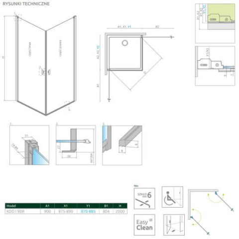 Radaway Nes Black KDD I drzwi prysznicowe 90 cm lewe czarny mat/szkło Frame 10021090-54-56L