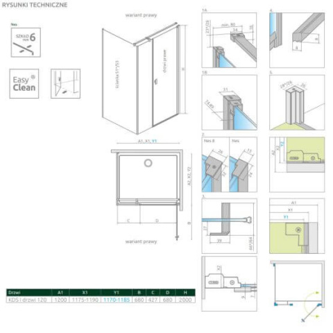 Radaway Nes Black KDS I drzwi prysznicowe 120 cm prawe czarny mat/szkło przezroczyste 10023120-54-01R