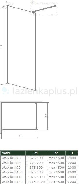 Radaway Nes Black Walk-In II Frame ścianka prysznicowa 100 cm wolnostojąca czarny mat/szkło Frame przezroczyste 10013100-54-56