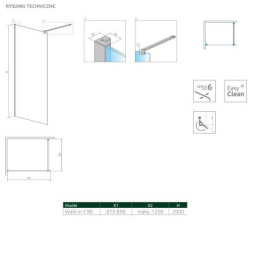 Radaway Nes Black Walk-In II ścianka prysznicowa 90 cm wolnostojąca czarny mat/szkło Frame 10013090-54-56
