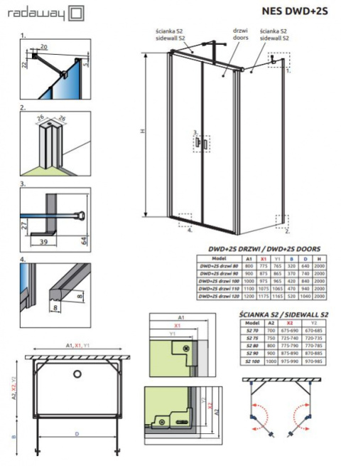 Radaway Nes DWD+2S drzwi prysznicowe 100 cm chrom/szkło przezroczyste 10035100-01-01