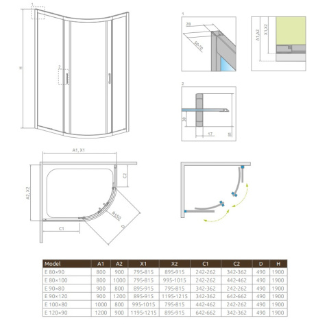 Radaway Premium Plus E 1900 kabina prysznicowa 100x80 cm półokrągła asymetryczna chrom/szkło przezroczyste 30491-01-01N