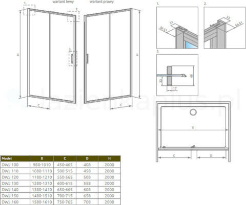 Radaway Premium Pro Black DWJ drzwi prysznicowe 110 cm rozsuwane czarny mat/szkło przezroczyste 1014110-54-01R