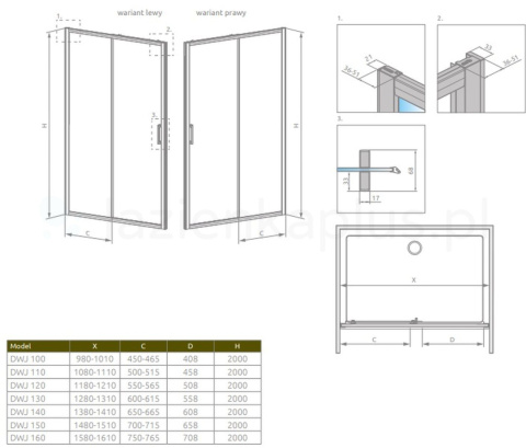 Radaway Premium Pro Black DWJ drzwi prysznicowe 120 cm rozsuwane czarny mat/szkło przezroczyste 1014120-54-01L